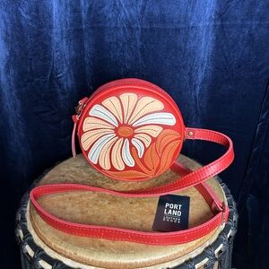 Portland Leather Red and Tan Floral Crossbody Bag